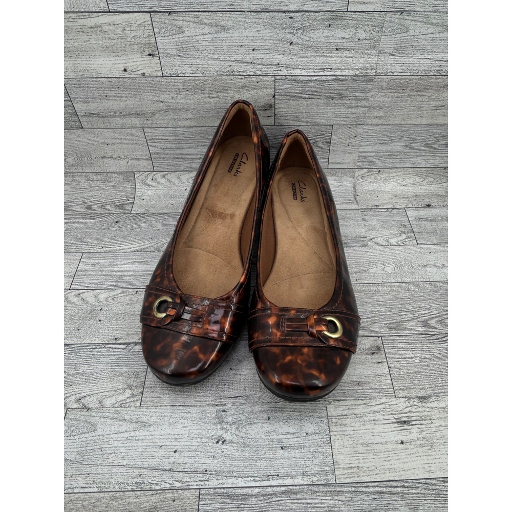 Clarks Collection Tortoiseshell Patent Leather Ballet Flats Women's‎ Size 8.5 M